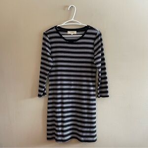 No Comment Blue Red & White Ribbed Body Con 3/4 Sleeve Mini Dress